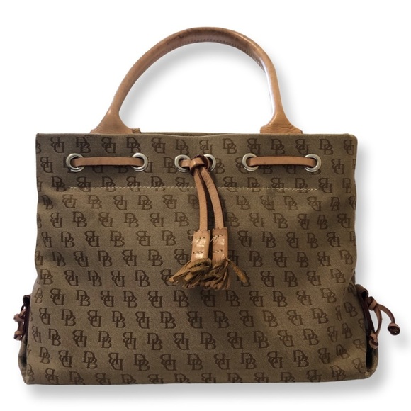 Dooney & Bourke Y2K Logo Canvas  Leather Satchel Handbag Shoulder Purse Vintage - Picture 1 of 13